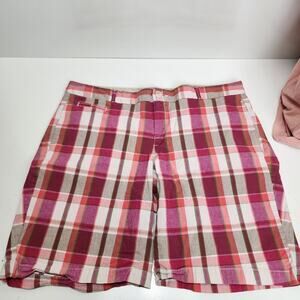 Dockers Low Rise Slightly Curvy Pink Plaid Bermuda Shorts Women's Plus Size 16